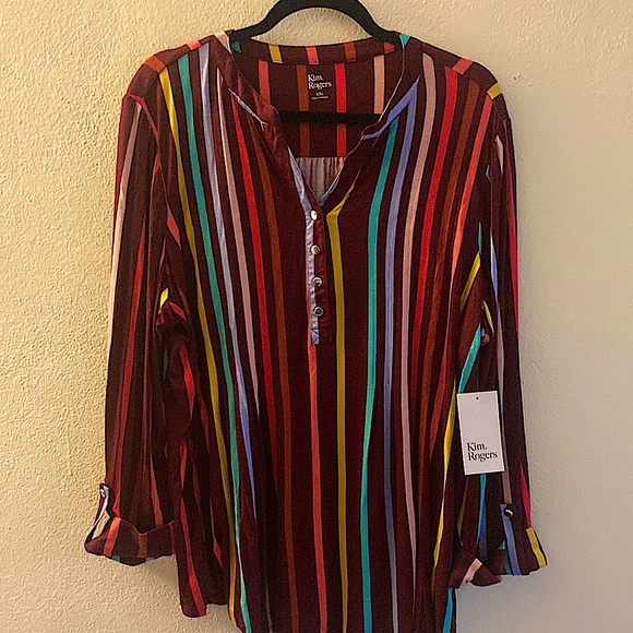 Kim Rogers Tops - Kim Rogers NWT burgundy striped shirt